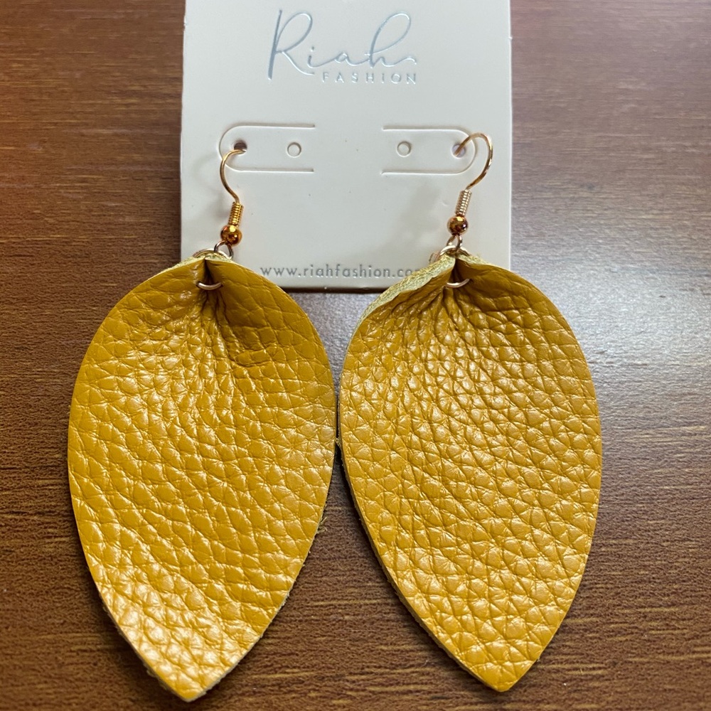 3/$12 Mustard Faux Leather Earrings